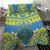 Palau Constitution Day Bedding Set Belau Seal With Frangipani Polynesian Pattern - Blue