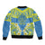 Palau Constitution Day Bomber Jacket Belau Seal With Frangipani Polynesian Pattern - Blue