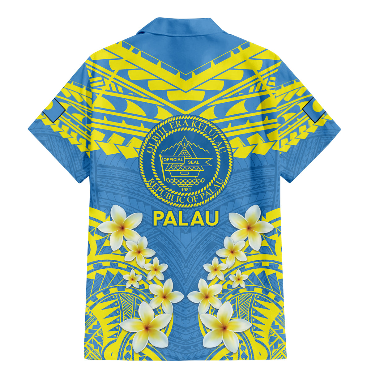 Palau Constitution Day Family Matching Mermaid Dress and Hawaiian Shirt Belau Seal With Frangipani Polynesian Pattern - Blue