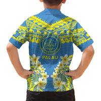 Palau Constitution Day Hawaiian Shirt Belau Seal With Frangipani Polynesian Pattern - Blue