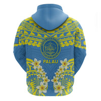 Palau Constitution Day Hoodie Belau Seal With Frangipani Polynesian Pattern - Blue