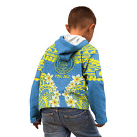 Palau Constitution Day Kid Hoodie Belau Seal With Frangipani Polynesian Pattern - Blue