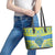 Palau Constitution Day Leather Tote Bag Belau Seal With Frangipani Polynesian Pattern - Blue