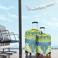 Palau Constitution Day Luggage Cover Belau Seal With Frangipani Polynesian Pattern - Blue