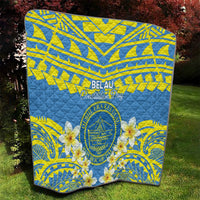 Palau Constitution Day Quilt Belau Seal With Frangipani Polynesian Pattern - Blue