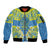 Palau Constitution Day Sleeve Zip Bomber Jacket Belau Seal With Frangipani Polynesian Pattern - Blue