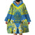 Palau Constitution Day Wearable Blanket Hoodie Belau Seal With Frangipani Polynesian Pattern - Blue