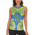 Palau Constitution Day Women Sleeveless Polo Shirt Belau Seal With Frangipani Polynesian Pattern - Blue