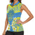 Palau Constitution Day Women Sleeveless Polo Shirt Belau Seal With Frangipani Polynesian Pattern - Blue