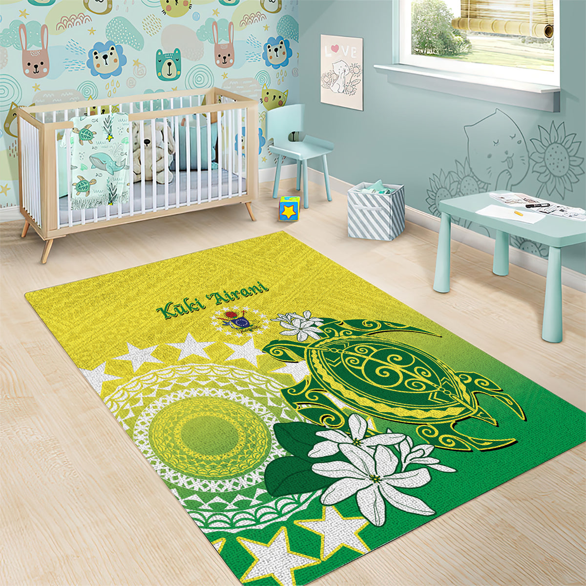 Cook Islands Independence Day Area Rug Kuki Airani Tiare Maori Polynesian Pattern - Green