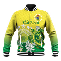Cook Islands Independence Day Baseball Jacket Kuki Airani Tiare Maori Polynesian Pattern - Green