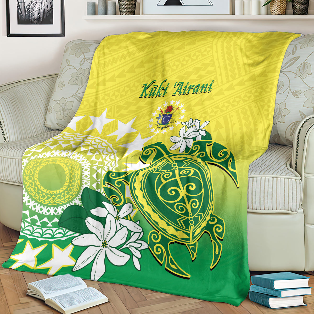 Cook Islands Independence Day Blanket Kuki Airani Tiare Maori Polynesian Pattern - Green