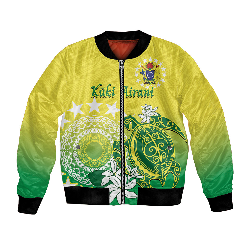 Cook Islands Independence Day Bomber Jacket Kuki Airani Tiare Maori Polynesian Pattern - Green