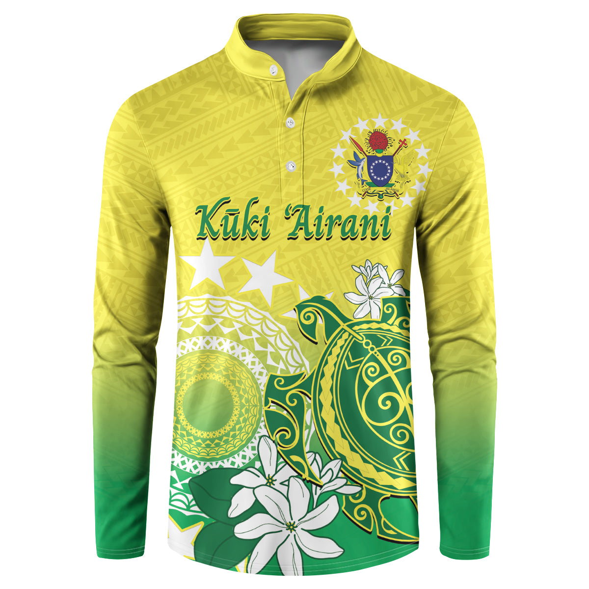 Cook Islands Independence Day Button Sweatshirt Kuki Airani Tiare Maori Polynesian Pattern - Green
