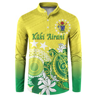 Cook Islands Independence Day Button Sweatshirt Kuki Airani Tiare Maori Polynesian Pattern - Green