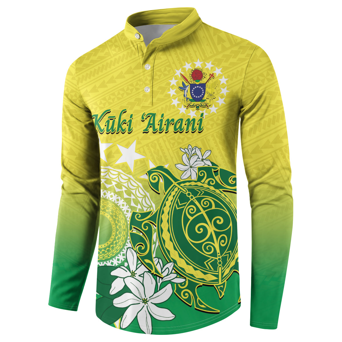 Cook Islands Independence Day Button Sweatshirt Kuki Airani Tiare Maori Polynesian Pattern - Green