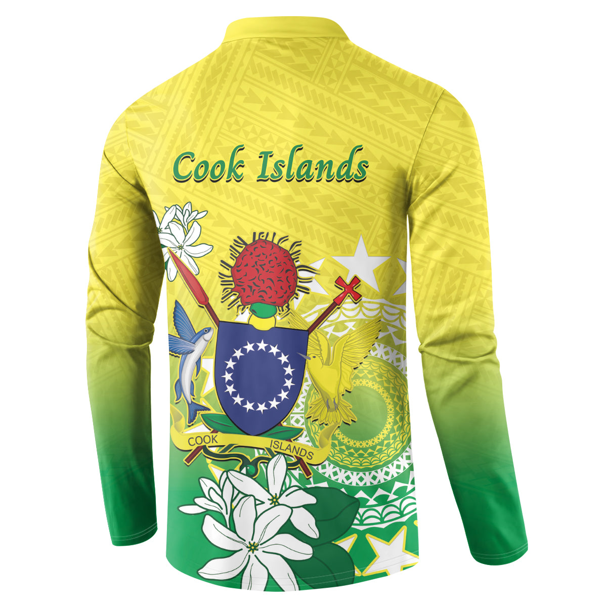 Cook Islands Independence Day Button Sweatshirt Kuki Airani Tiare Maori Polynesian Pattern - Green