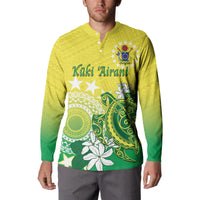 Cook Islands Independence Day Button Sweatshirt Kuki Airani Tiare Maori Polynesian Pattern - Green