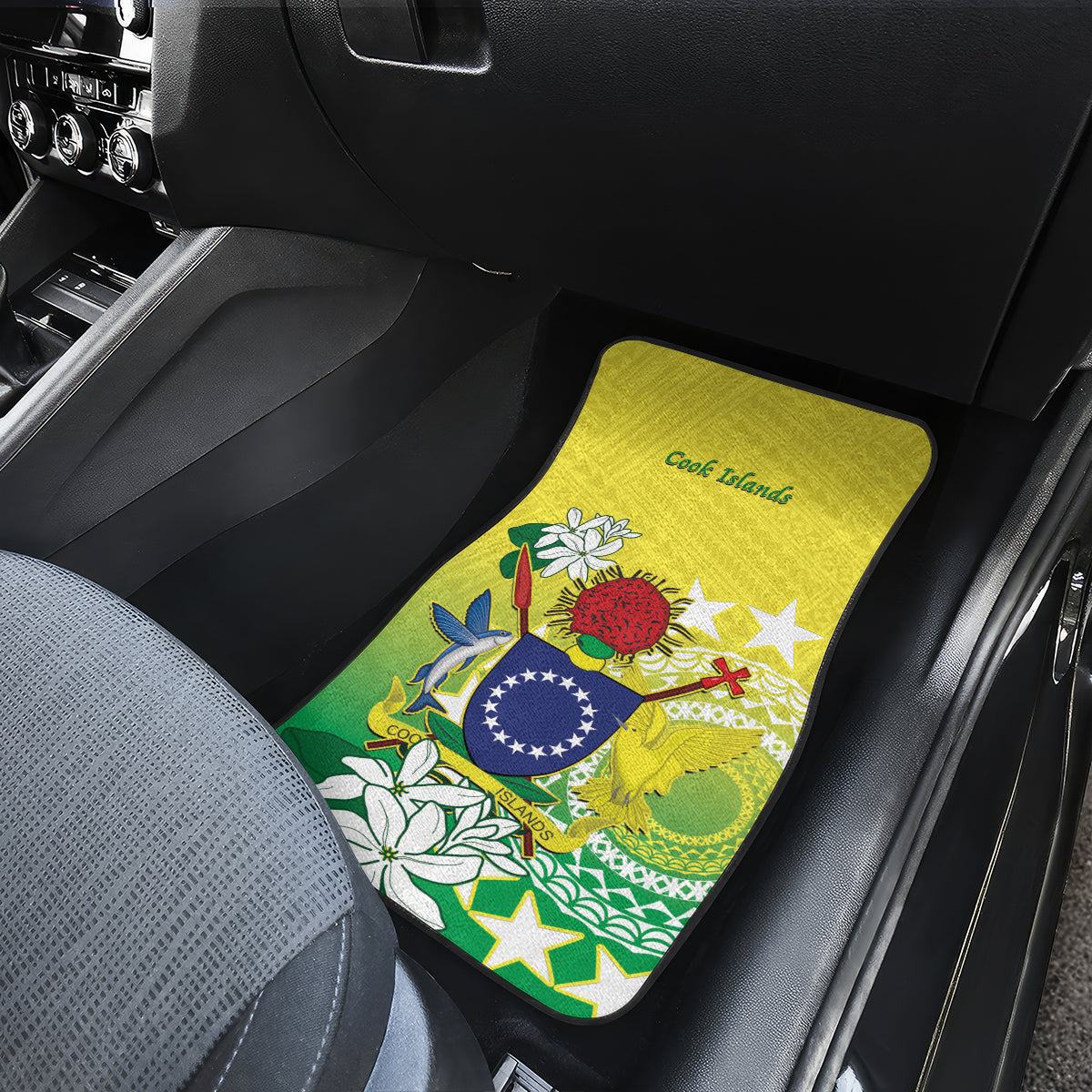 Cook Islands Independence Day Car Mats Kuki Airani Tiare Maori Polynesian Pattern - Green
