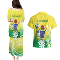 Cook Islands Independence Day Couples Matching Puletasi and Hawaiian Shirt Kuki Airani Tiare Maori Polynesian Pattern - Green