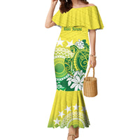 Cook Islands Independence Day Family Matching Mermaid Dress and Hawaiian Shirt Kuki Airani Tiare Maori Polynesian Pattern - Green