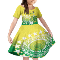 Cook Islands Independence Day Family Matching Off Shoulder Short Dress and Hawaiian Shirt Kuki Airani Tiare Maori Polynesian Pattern - Green