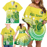 Cook Islands Independence Day Family Matching Off Shoulder Short Dress and Hawaiian Shirt Kuki Airani Tiare Maori Polynesian Pattern - Green