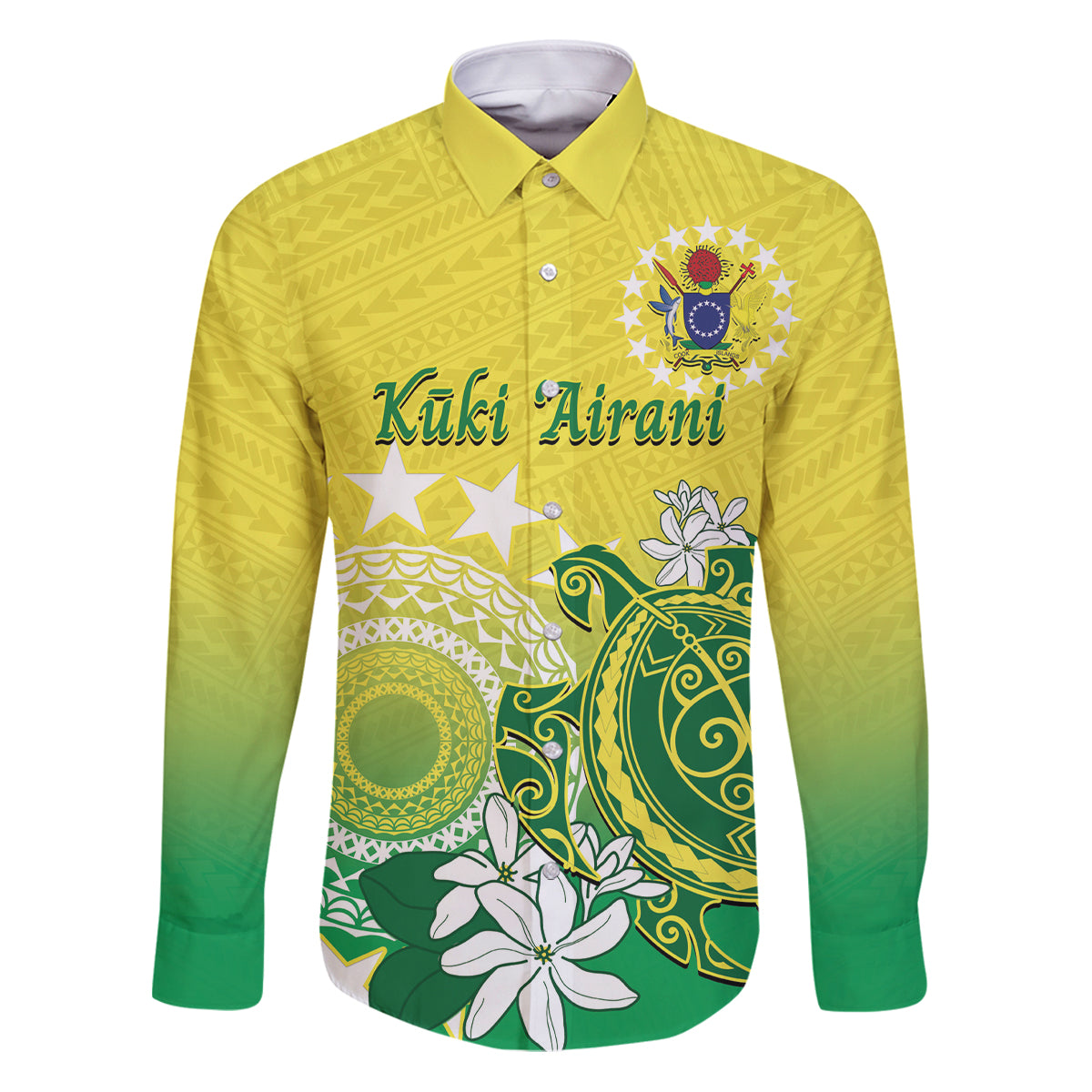 Cook Islands Independence Day Family Matching Puletasi and Hawaiian Shirt Kuki Airani Tiare Maori Polynesian Pattern - Green LT14 Dad's Shirt - Long Sleeve Green - Polynesian Pride