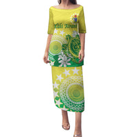 Cook Islands Independence Day Family Matching Puletasi and Hawaiian Shirt Kuki Airani Tiare Maori Polynesian Pattern - Green LT14 Mom's Dress Green - Polynesian Pride