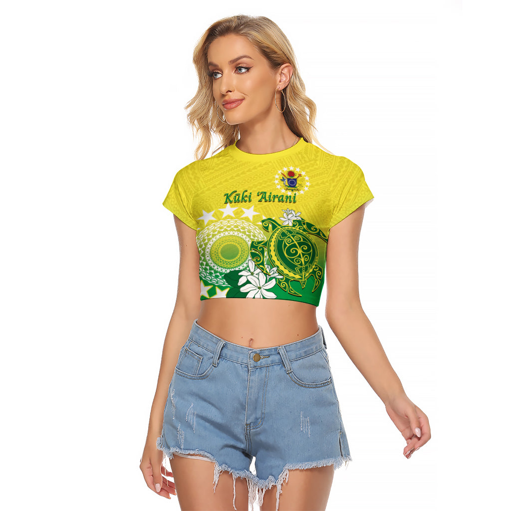 Cook Islands Independence Day Raglan Cropped T Shirt Kuki Airani Tiare Maori Polynesian Pattern - Green