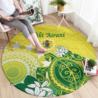 Cook Islands Independence Day Round Carpet Kuki Airani Tiare Maori Polynesian Pattern - Green