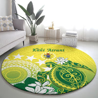 Cook Islands Independence Day Round Carpet Kuki Airani Tiare Maori Polynesian Pattern - Green