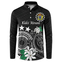 Cook Islands Independence Day Button Sweatshirt Kuki Airani Tiare Maori Polynesian Pattern - Black