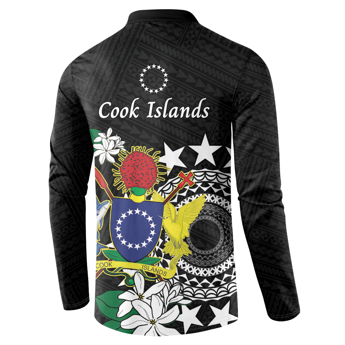 Cook Islands Independence Day Button Sweatshirt Kuki Airani Tiare Maori Polynesian Pattern - Black