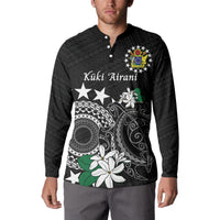 Cook Islands Independence Day Button Sweatshirt Kuki Airani Tiare Maori Polynesian Pattern - Black