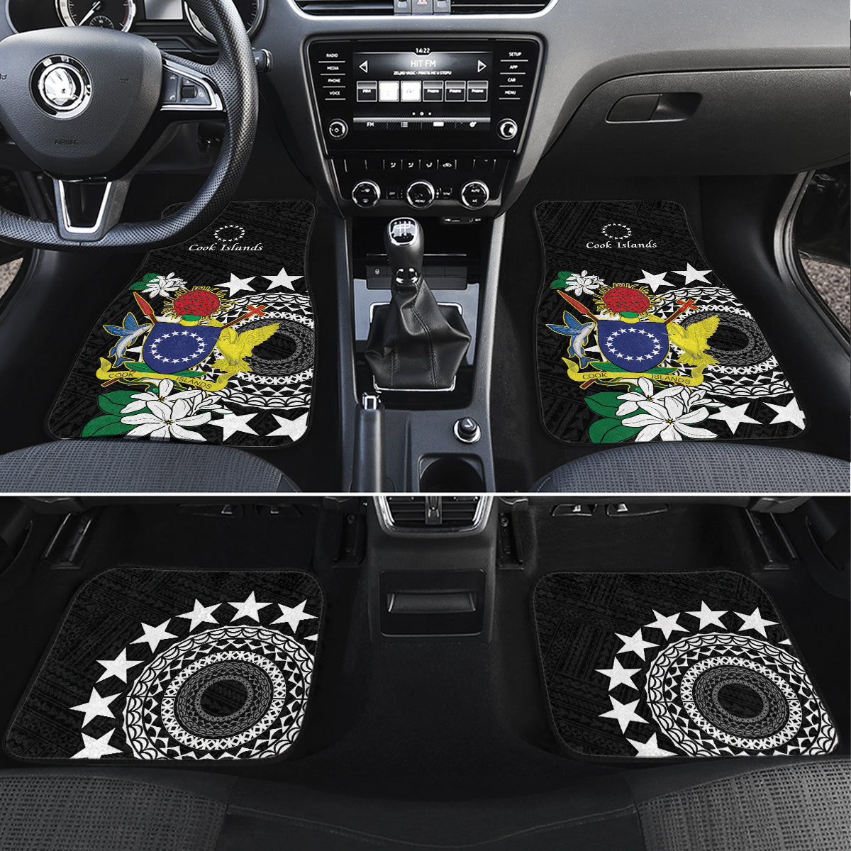 Cook Islands Independence Day Car Mats Kuki Airani Tiare Maori Polynesian Pattern - Black