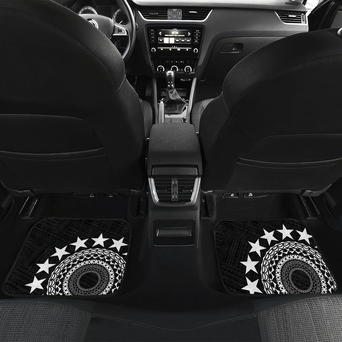 Cook Islands Independence Day Car Mats Kuki Airani Tiare Maori Polynesian Pattern - Black