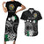 Cook Islands Independence Day Couples Matching Short Sleeve Bodycon Dress and Hawaiian Shirt Kuki Airani Tiare Maori Polynesian Pattern - Black