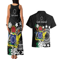Cook Islands Independence Day Couples Matching Tank Maxi Dress and Hawaiian Shirt Kuki Airani Tiare Maori Polynesian Pattern - Black