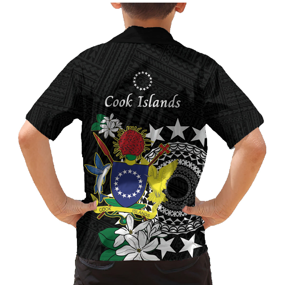 Cook Islands Independence Day Family Matching Mermaid Dress and Hawaiian Shirt Kuki Airani Tiare Maori Polynesian Pattern - Black