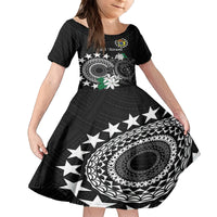 Cook Islands Independence Day Family Matching Puletasi and Hawaiian Shirt Kuki Airani Tiare Maori Polynesian Pattern - Black LT14 Daughter's Dress Black - Polynesian Pride