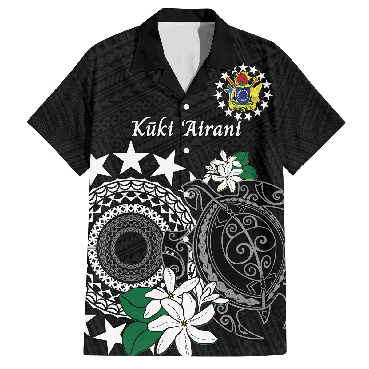 Cook Islands Independence Day Family Matching Puletasi and Hawaiian Shirt Kuki Airani Tiare Maori Polynesian Pattern - Black LT14 Dad's Shirt - Short Sleeve Black - Polynesian Pride