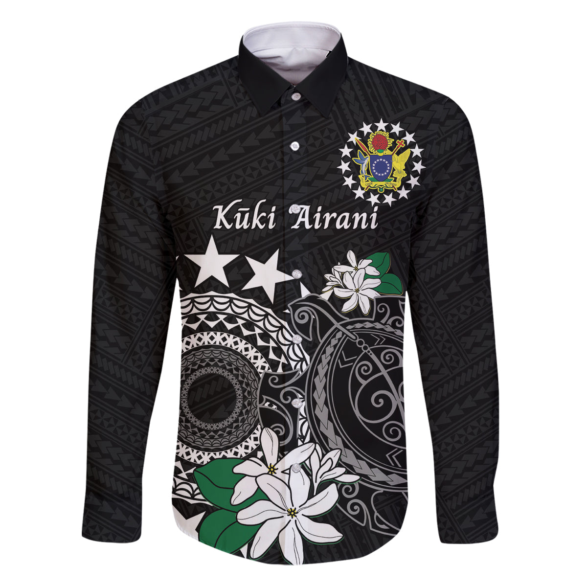 Cook Islands Independence Day Family Matching Puletasi and Hawaiian Shirt Kuki Airani Tiare Maori Polynesian Pattern - Black LT14 Dad's Shirt - Long Sleeve Black - Polynesian Pride