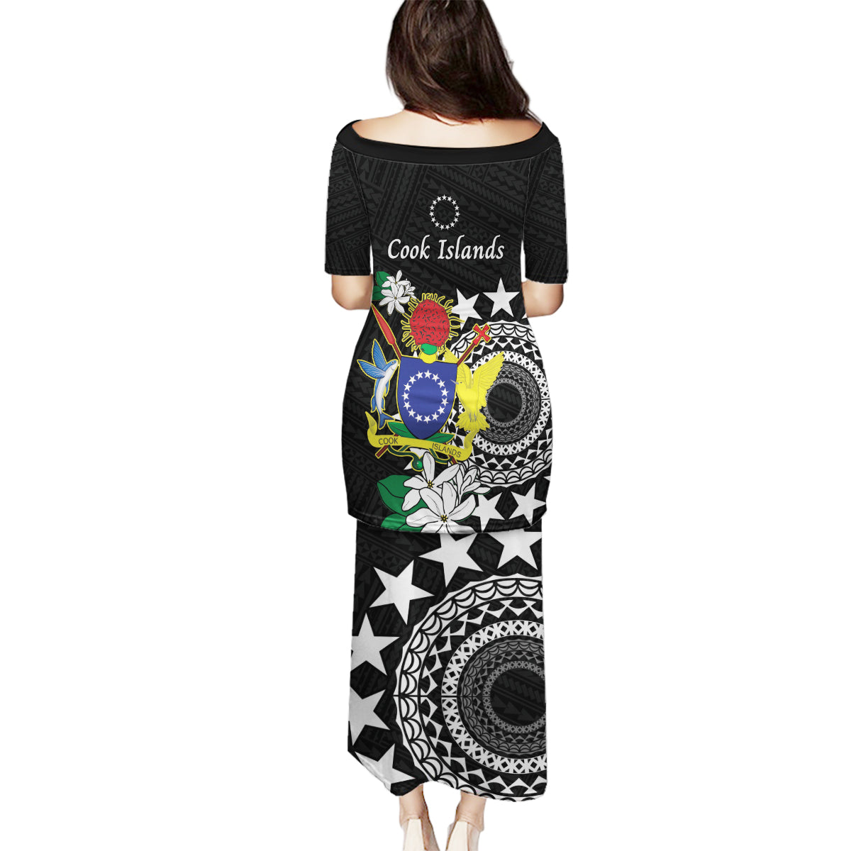 Cook Islands Independence Day Family Matching Puletasi and Hawaiian Shirt Kuki Airani Tiare Maori Polynesian Pattern - Black LT14 - Polynesian Pride