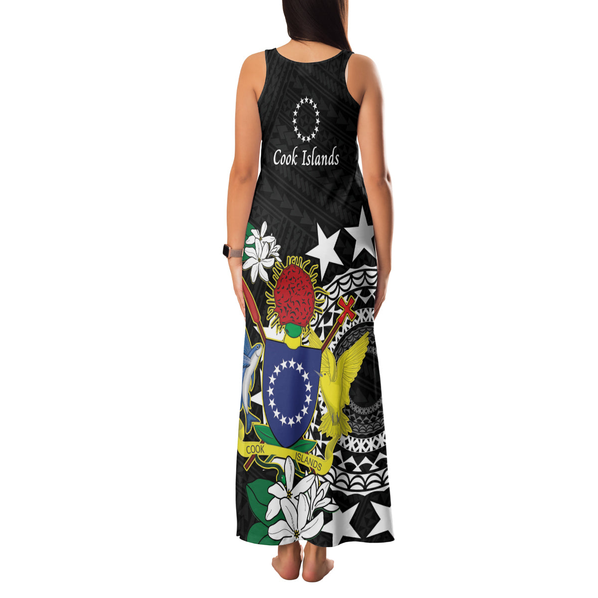 Cook Islands Independence Day Family Matching Tank Maxi Dress and Hawaiian Shirt Kuki Airani Tiare Maori Polynesian Pattern - Black