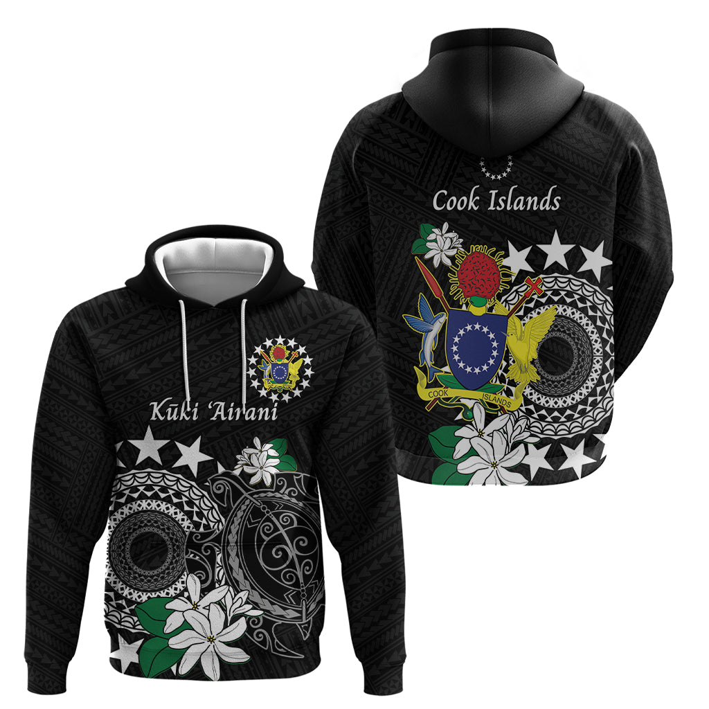 Cook Islands Independence Day Hoodie Kuki Airani Tiare Maori Polynesian Pattern - Black