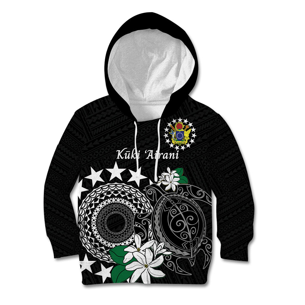 Cook Islands Independence Day Kid Hoodie Kuki Airani Tiare Maori Polynesian Pattern - Black