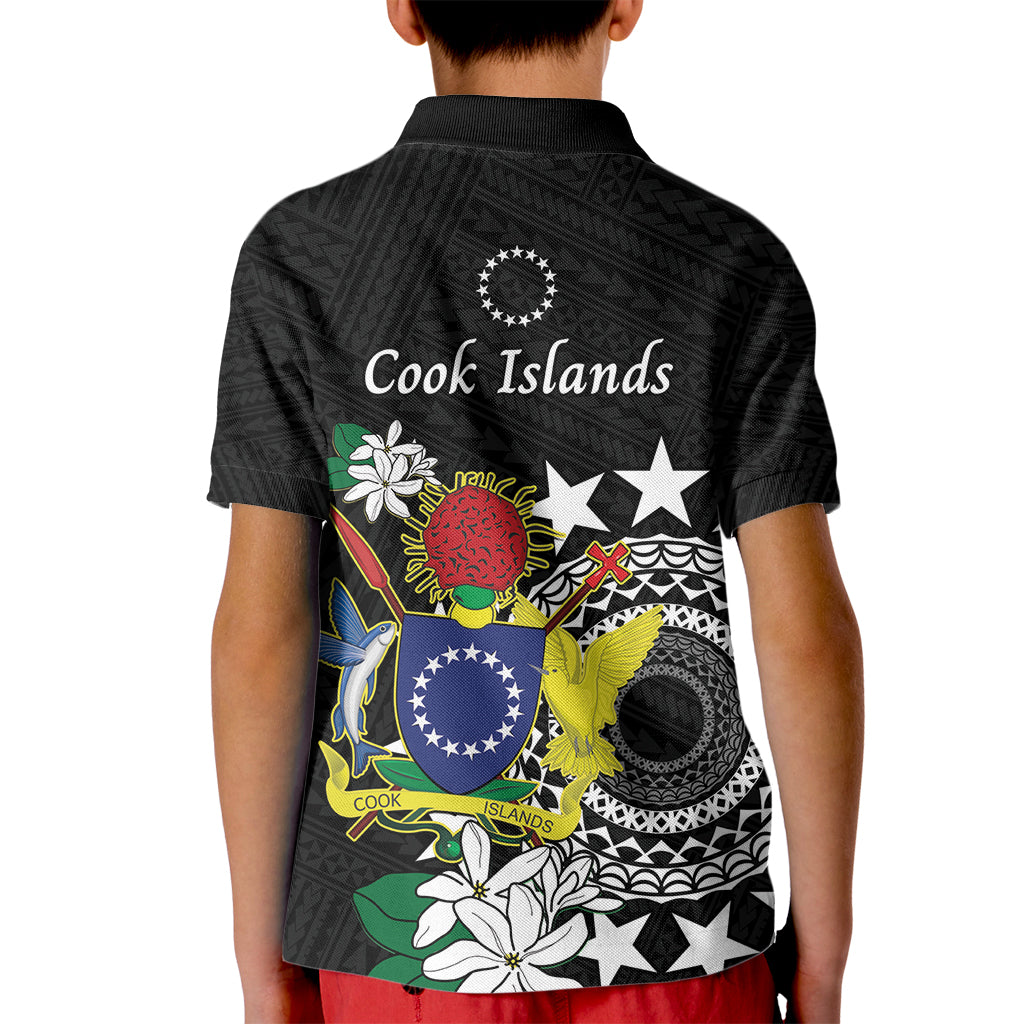 Cook Islands Independence Day Kid Polo Shirt Kuki Airani Tiare Maori Polynesian Pattern - Black