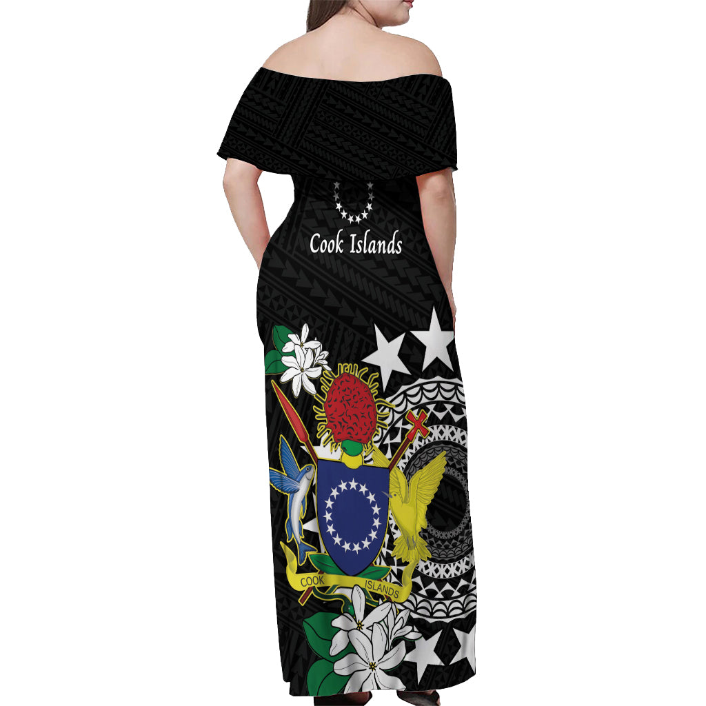 Cook Islands Independence Day Off Shoulder Maxi Dress Kuki Airani Tiare Maori Polynesian Pattern - Black