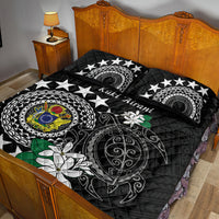 Cook Islands Independence Day Quilt Bed Set Kuki Airani Tiare Maori Polynesian Pattern - Black